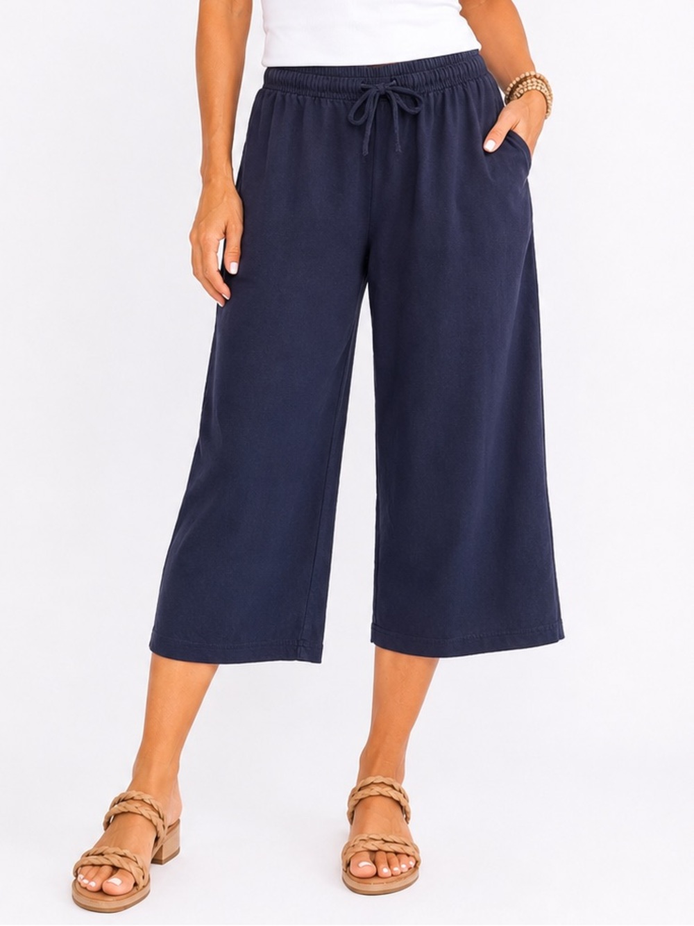 Russell Athletic Women’s Navy Wide Leg Cropped Lounge  Sweat Pants XL Cotton
